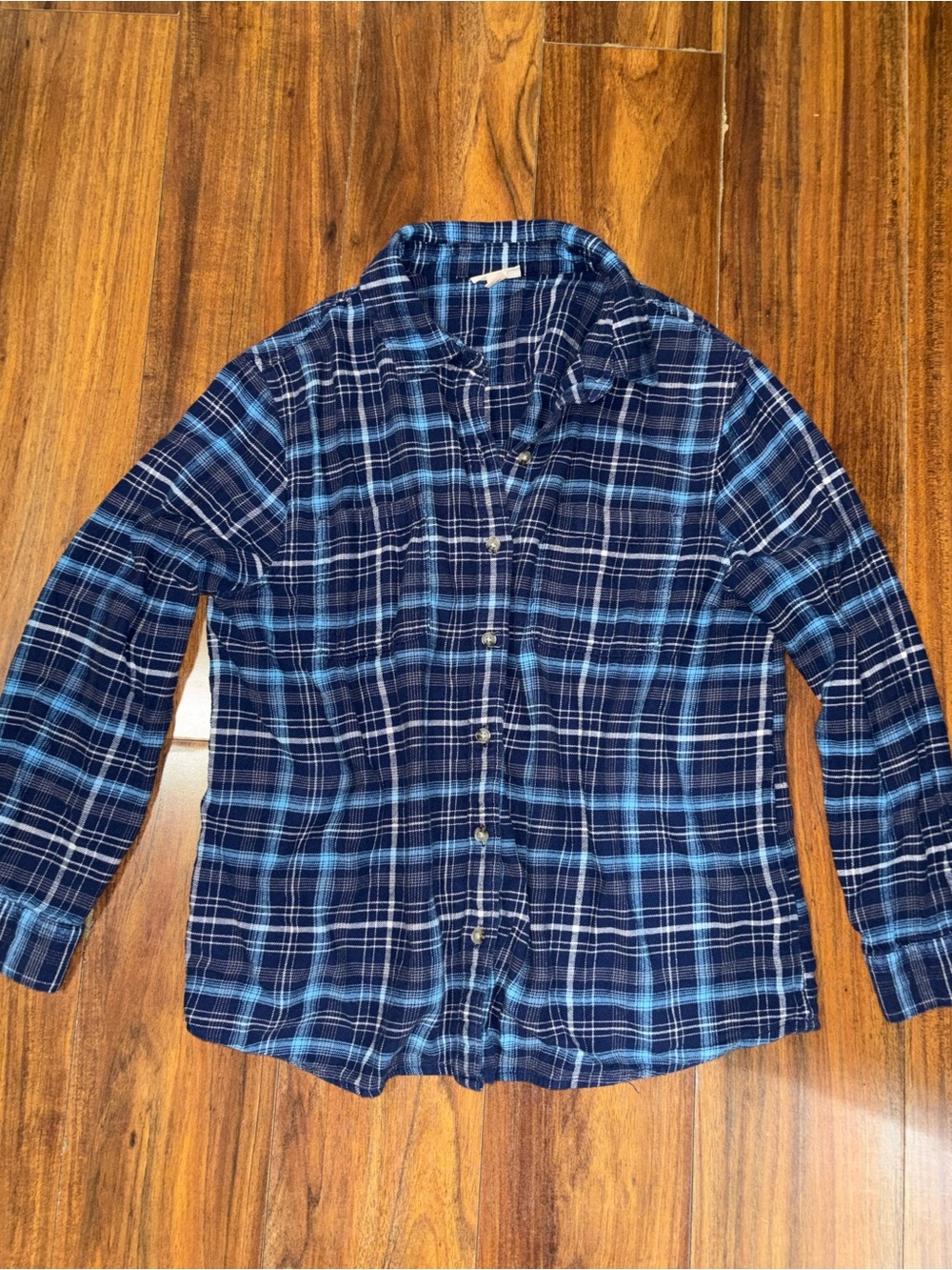a.n.a Men's Navy and Light Blue Plaid Button-Down Shirt